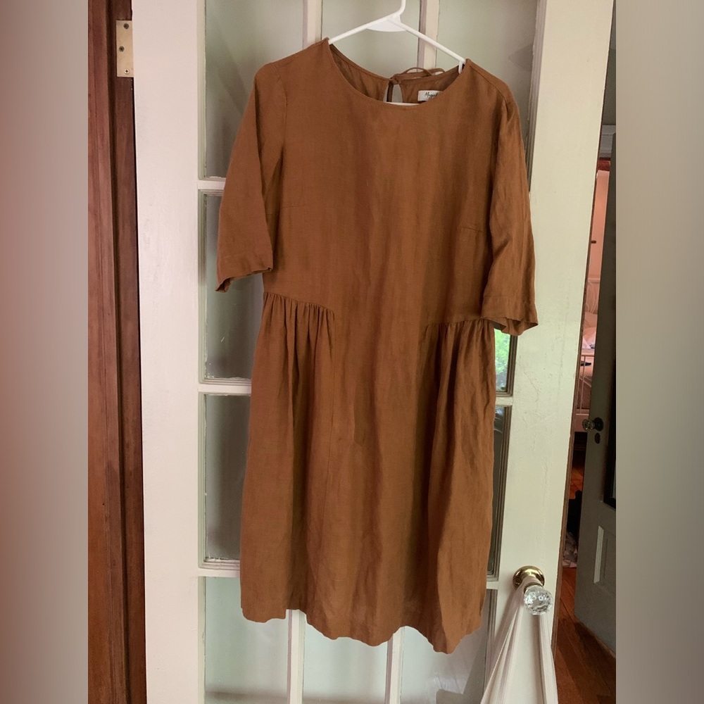 MagicLinen pleated linen dress SIRACUSA, size medium, color cinnamon